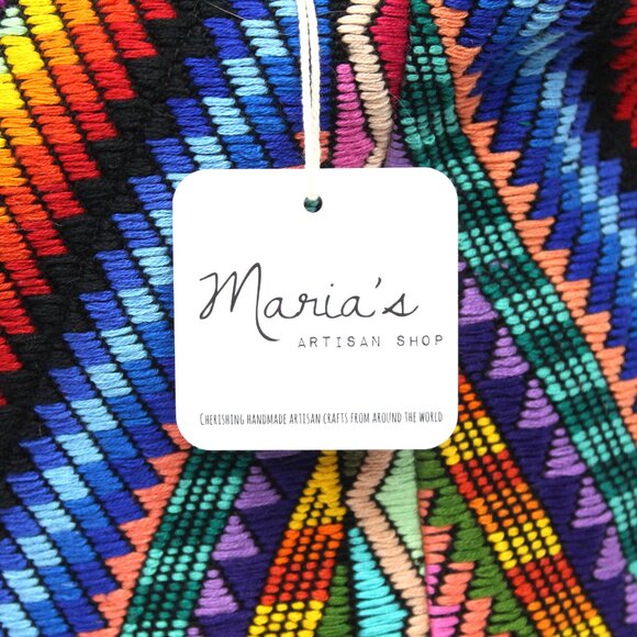 MARIA'S ARTISAN SHOP MULTICOLOR HUIPIL TEXTILE CROSSBODY TOTE BLACK LEATHER NWT - Picture 6 of 11